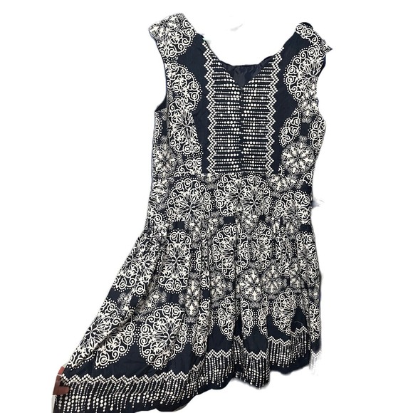 Chadwick’s Navy Blue White Dots Medallion Print Pattern V Neck Belt Tie Dress 18 - Picture 4 of 5